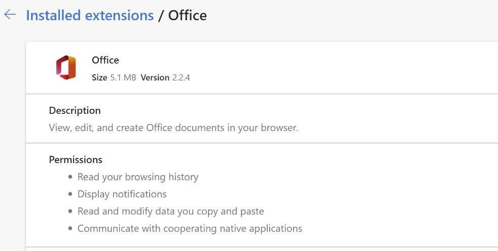 Microsoft Office-Erweiterung mit Berechtigungen.