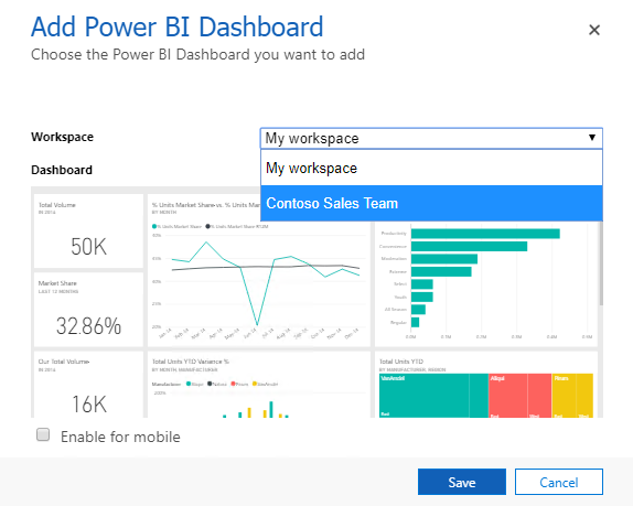 Add a Power BI tile to your personal dashboard.