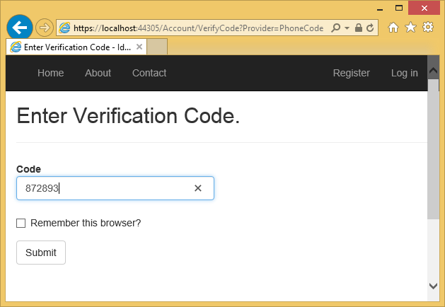 Image of verify code page
