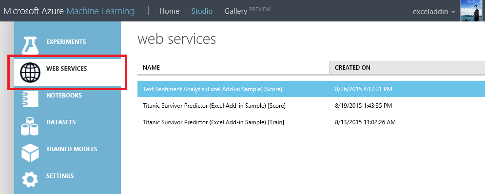Studio select a Web service