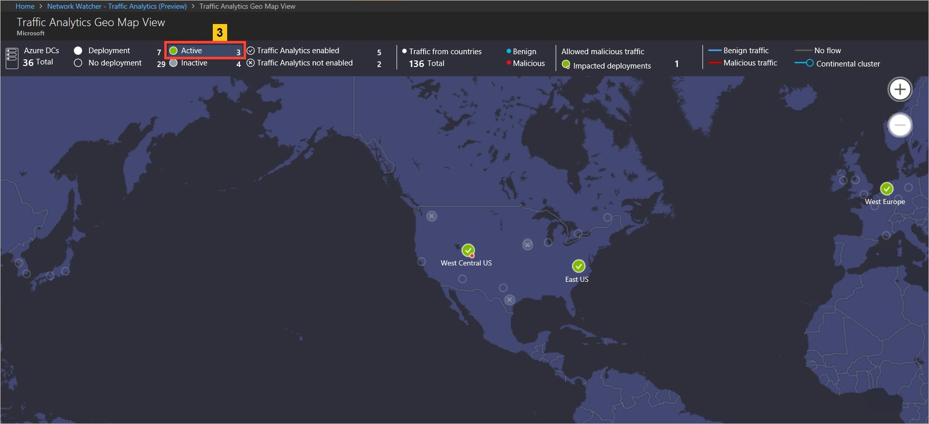 Screenshot of geo map view showcasing active deployment.