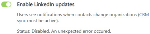 Error in enabling LinkedIn updates.