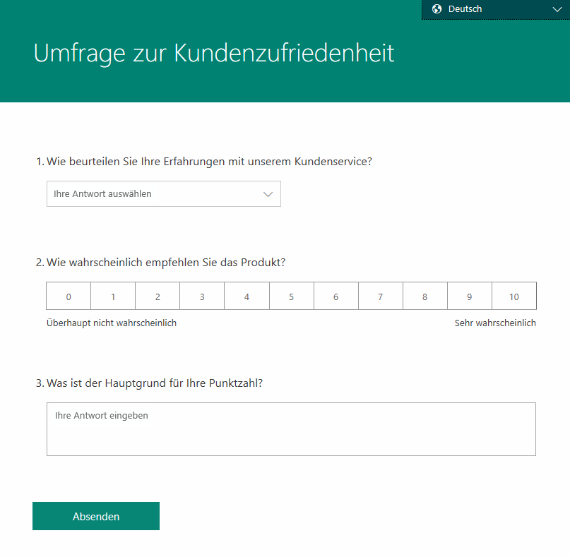 Screenshot showing a translated survey.