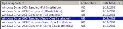 Screenshot that shows the Windows Server 2008 Standard installation selected.