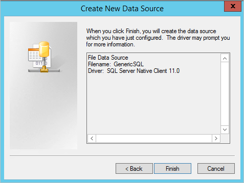 Screenshot showing the new data source details and a Finish button.