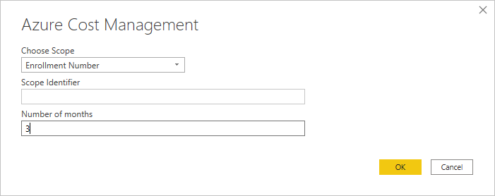 Screenshot shows the Azure Cost Management properties with a scope of Enrollment number.