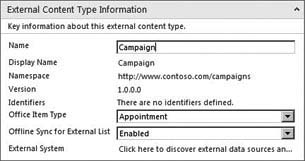 External Content Type Information dialog box