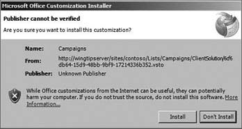 Customization Installer dialog box
