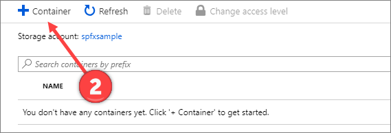 Image that shows the option to create blob container - step 2