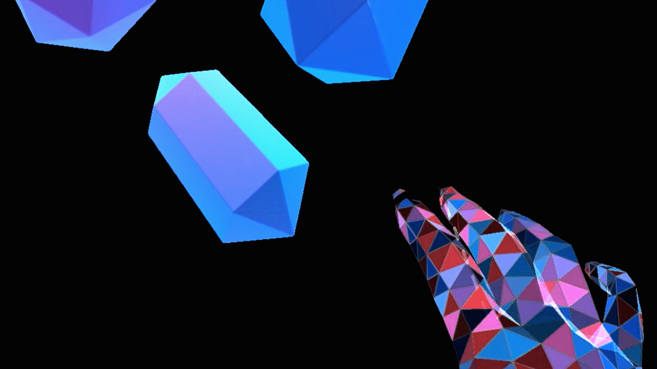 먼 상호 작용을 통해 충돌 하는 crystals와 상호 작용 하는 애니메이션 GIF