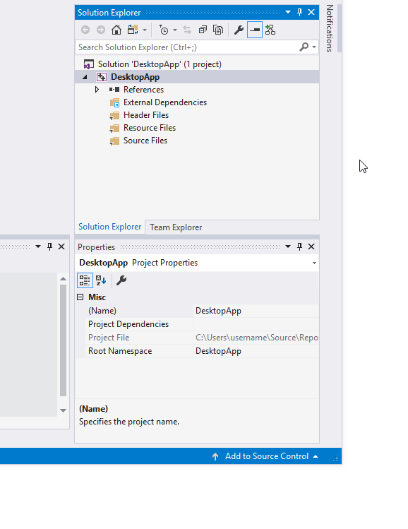 Uma animação mostrando a adição de um novo item ao Projeto DesktopApp no Visual Studio 2019.