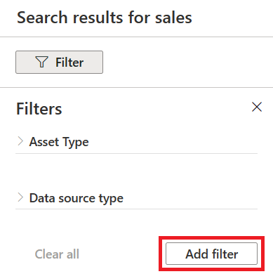 Screenshot showing the filter menu with the add filter button selected.
