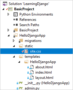 Static file structure as shown in Solution Explorer.