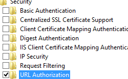 Screenshot that shows U R L Authorization selected for Windows 8.