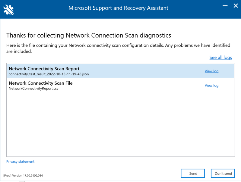 Microsoft サポートと回復アシスタント ウィザード。