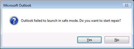 「Outlook をセーフ モードで起動できませんでした」というメッセージが表示されます。