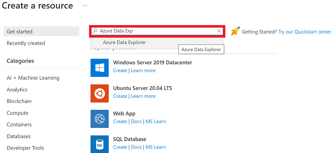 Picture of Azure Data Explorer tools.