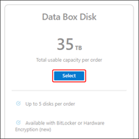 لقطة شاشة تعرض موقع زر تحديد خيار Data Box Disk.