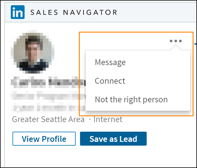 خيارات إضافية مع عنصر تحكم Sales Navigator.
