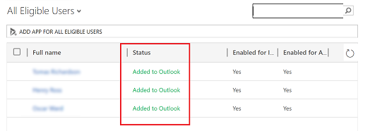 تتغير الحالة إلى مضاف إلى Outlook.