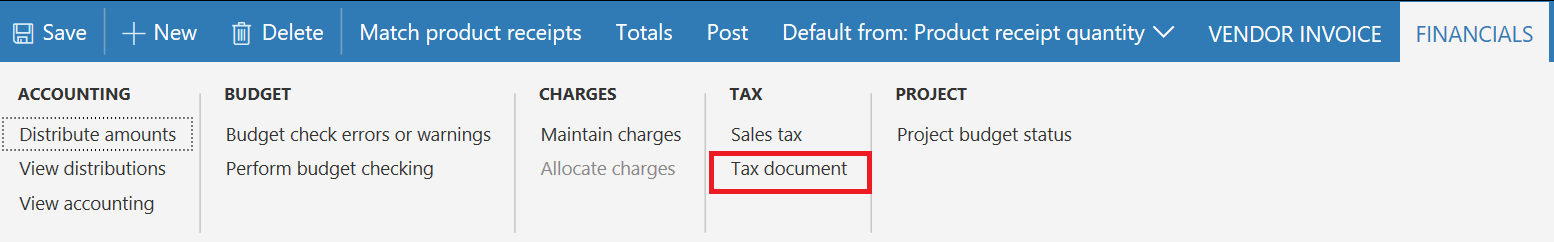 Tax document button on the Action Pane.