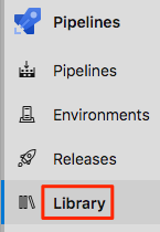 Screenshot of Azure Pipelines that shows the Library menu option.
