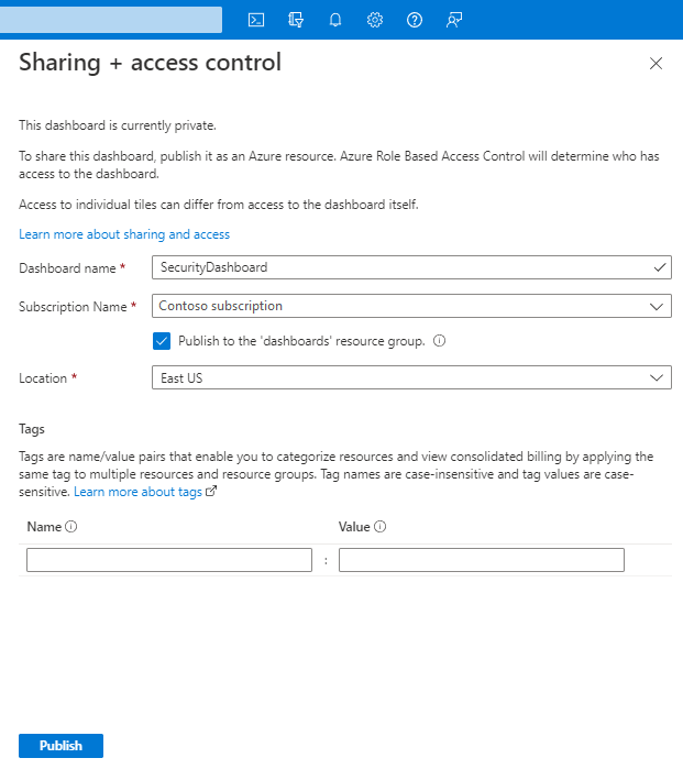Screenshot of the Sharing and access control pane.