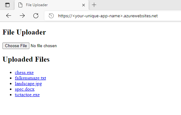 Screenshot of the FileUploader web app for Java.