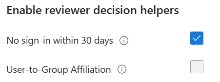 Screenshot of the Enable decision helpers options. Offer recommendations to the reviewers.