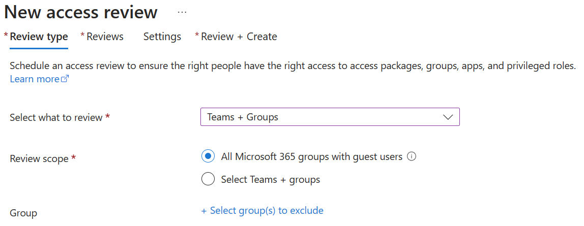 Screenshot of the Teams and groups settings. Pick your groups to exclude.