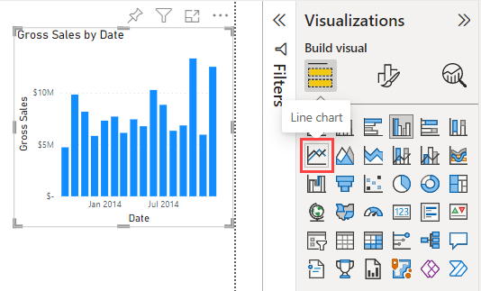 Screenshot of Report editor with line chart selected.