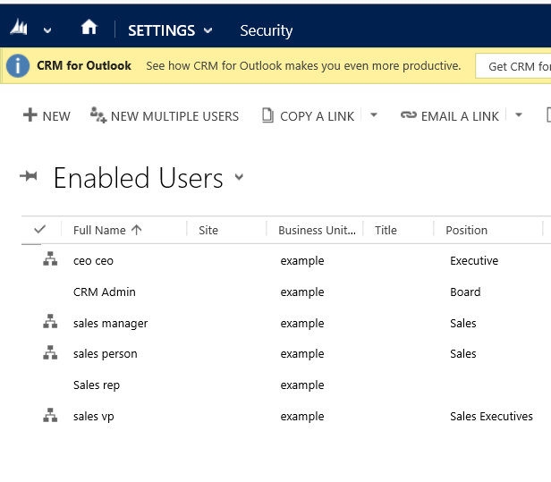 Enabled users with assigned positions in CRM