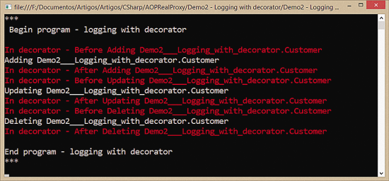 Execution of the Logging Program with a Decorator