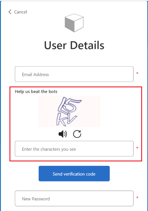 Screenshot of CAPTCHA as it appears in the sign-up page.