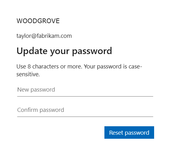 Screenshot that shows the update password screen.