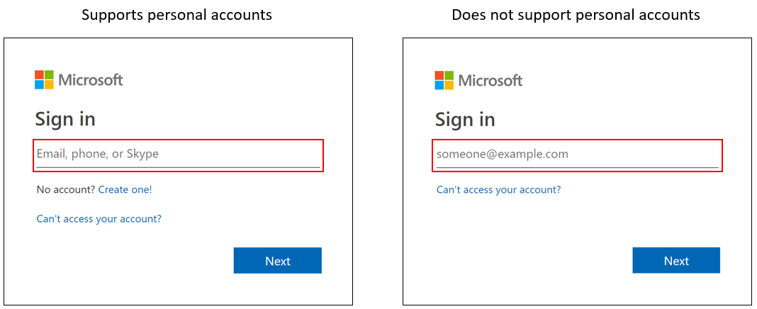 Screenshot the difference between account sign-in pages.