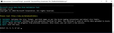 Screenshot showing Data Box Disk validation tool output.