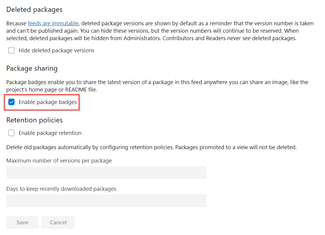 A screenshot showing how to enable package badges