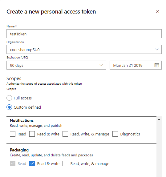 Screenshot showing how to create a new personal access token.