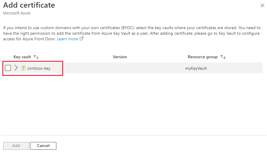 Screenshot that shows the Add certificate pane.