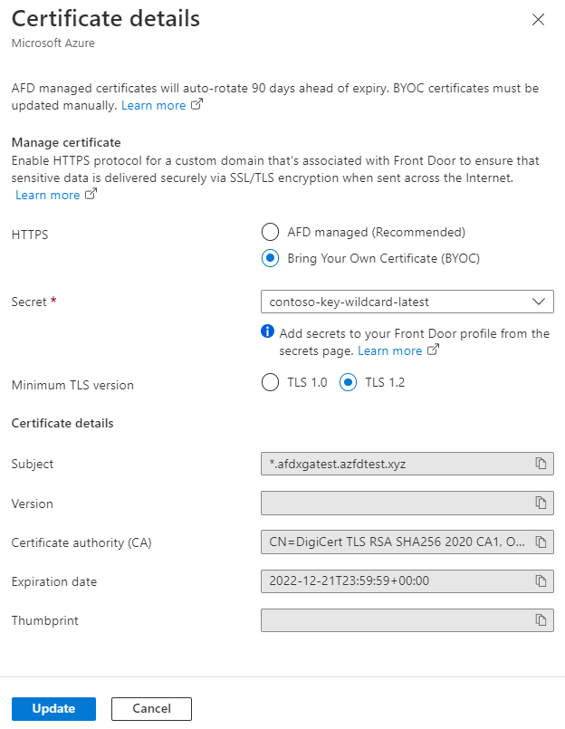 Screenshot that shows the Certificate details pane.