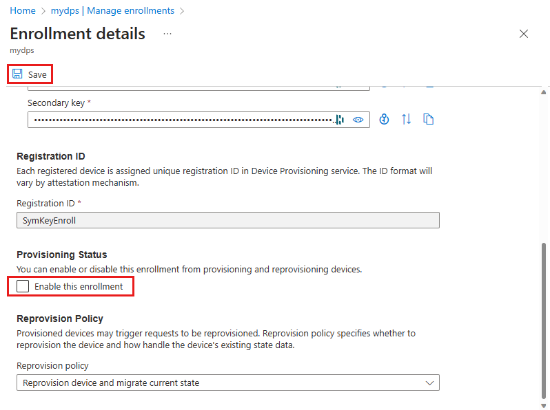 Screenshot that shows disabling an individual enrollment in the portal.