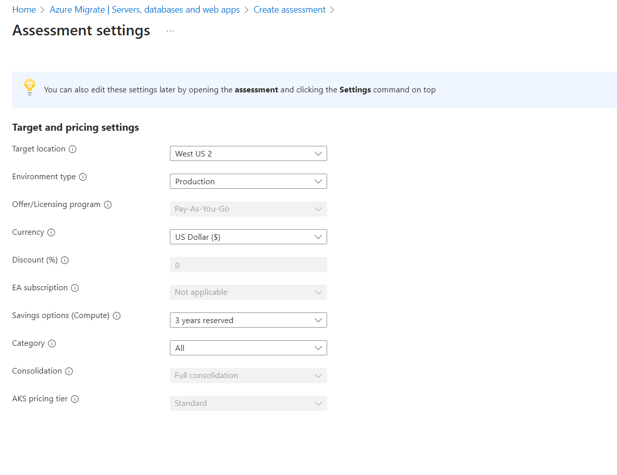 Screenshot of changing the target settings for web app assessment.