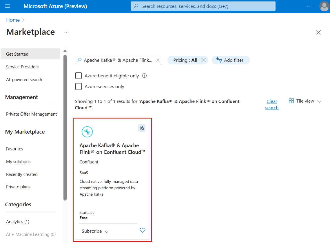 search Azure Marketplace offer.