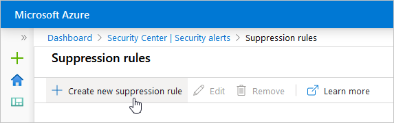 Screenshot of the Create suppression rule button in the Suppression rules page.