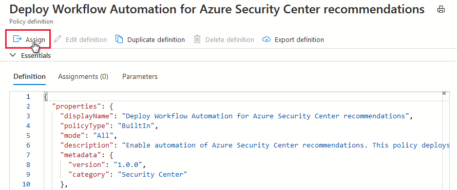 Assigning the Azure Policy.