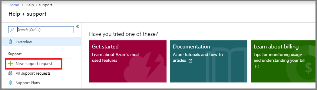 Azure portal new support request