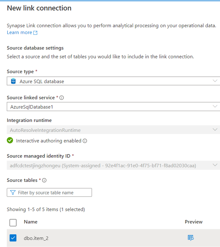 Screenshot that shows how to create a link connection from an Azure SQL database.