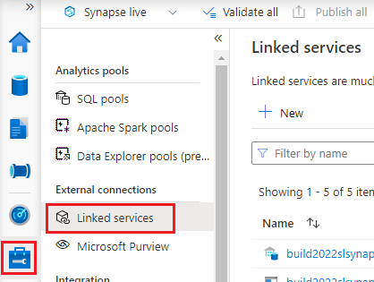 Go to linked services from Synapse Studio.