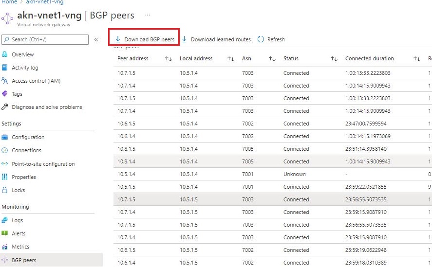 Screenshot of downloading BGP peers.